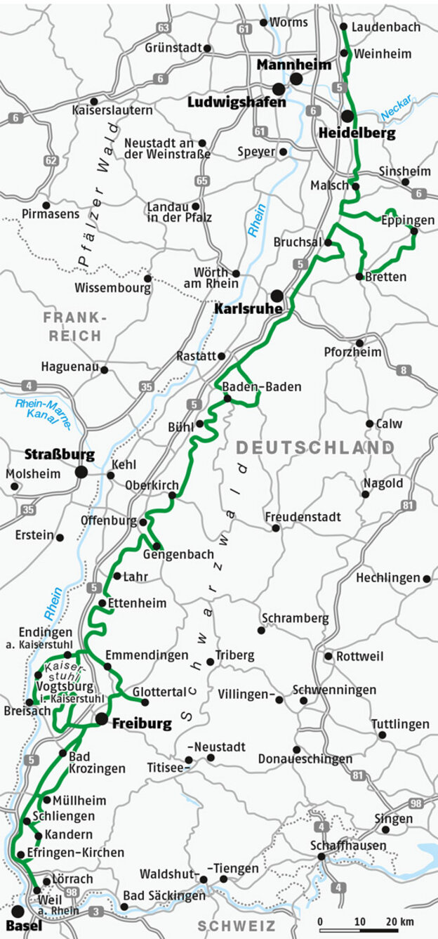 Mappa della Strada del Vino del Baden | © FERIENSTRASSEN.INFO