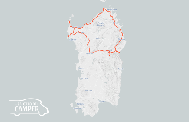 Sardegna in camper, mappa con percorso | © ALPS ALPINE Europe GmbH